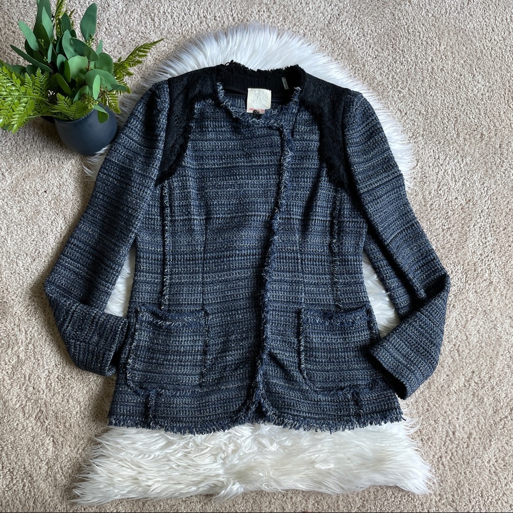 Rebecca Taylor Blue Tweed Lace Insert Jacket